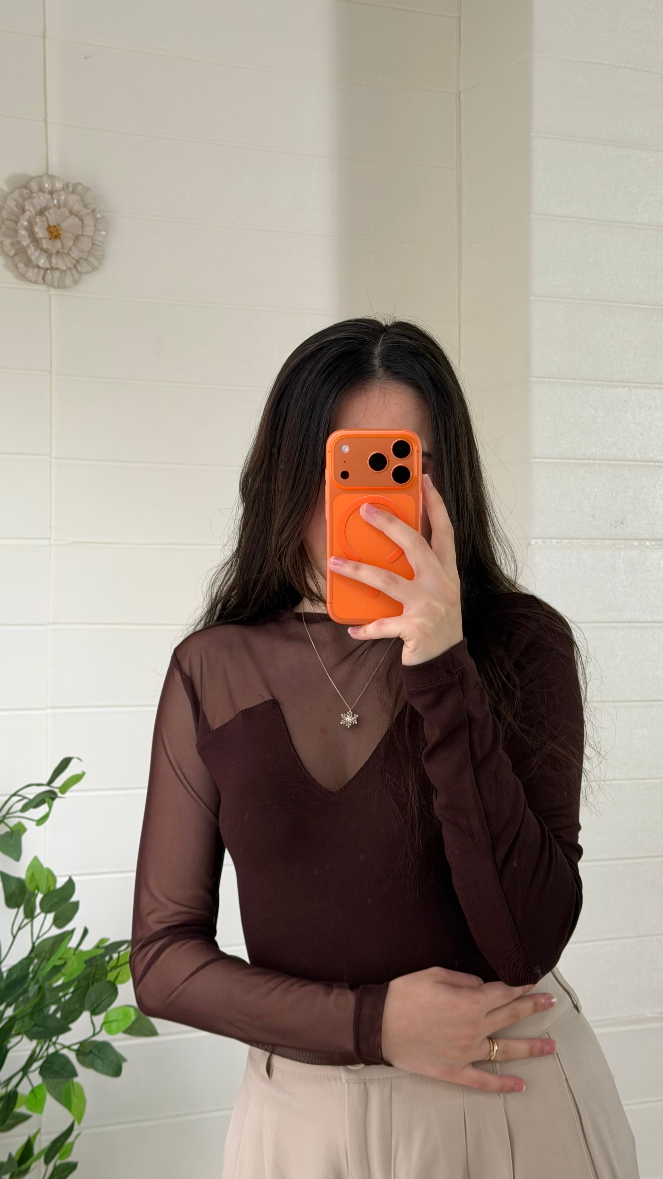 Ribana Dik Yaka Tül Detaylı Bluz