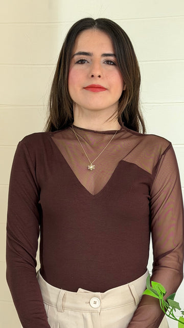 Ribana Dik Yaka Tül Detaylı Bluz