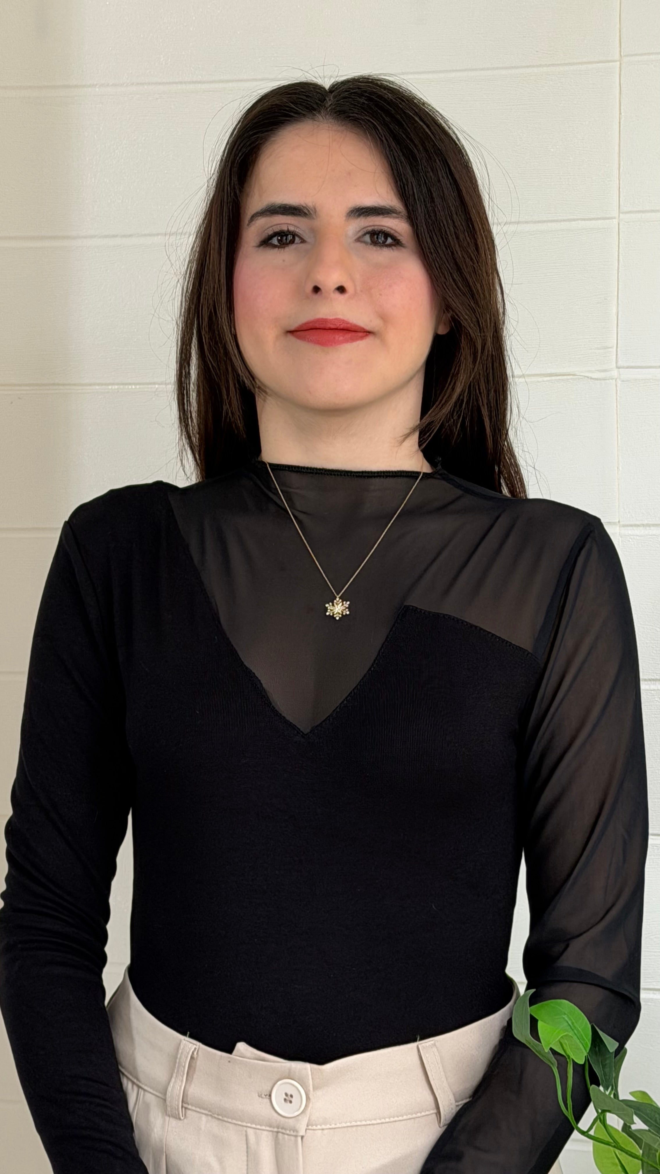 Ribana Dik Yaka Tül Detaylı Bluz