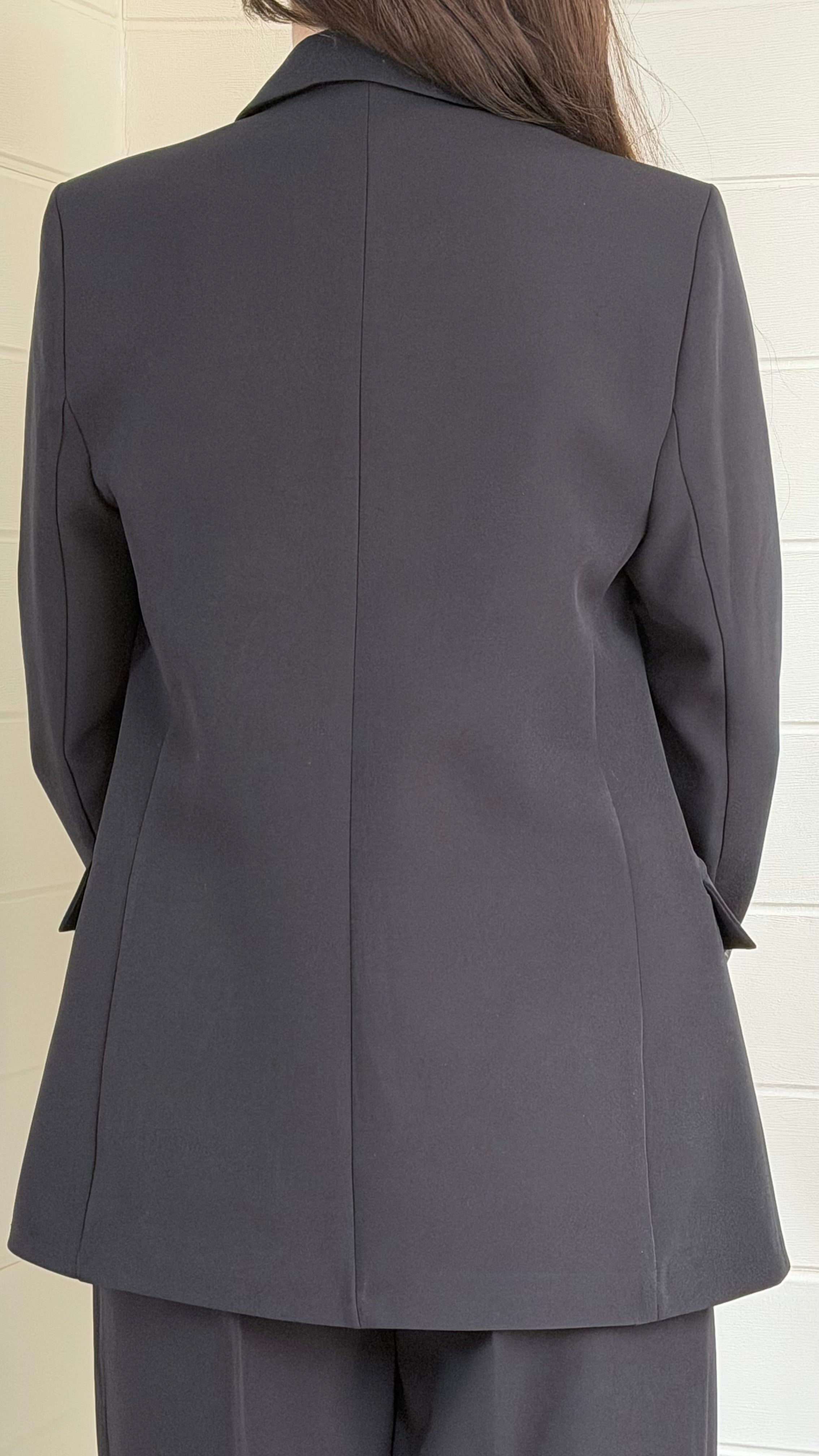 Çizgili Astarlı Blazer Ceket & Pileli Palazzo Pantolon Takım / Siyah