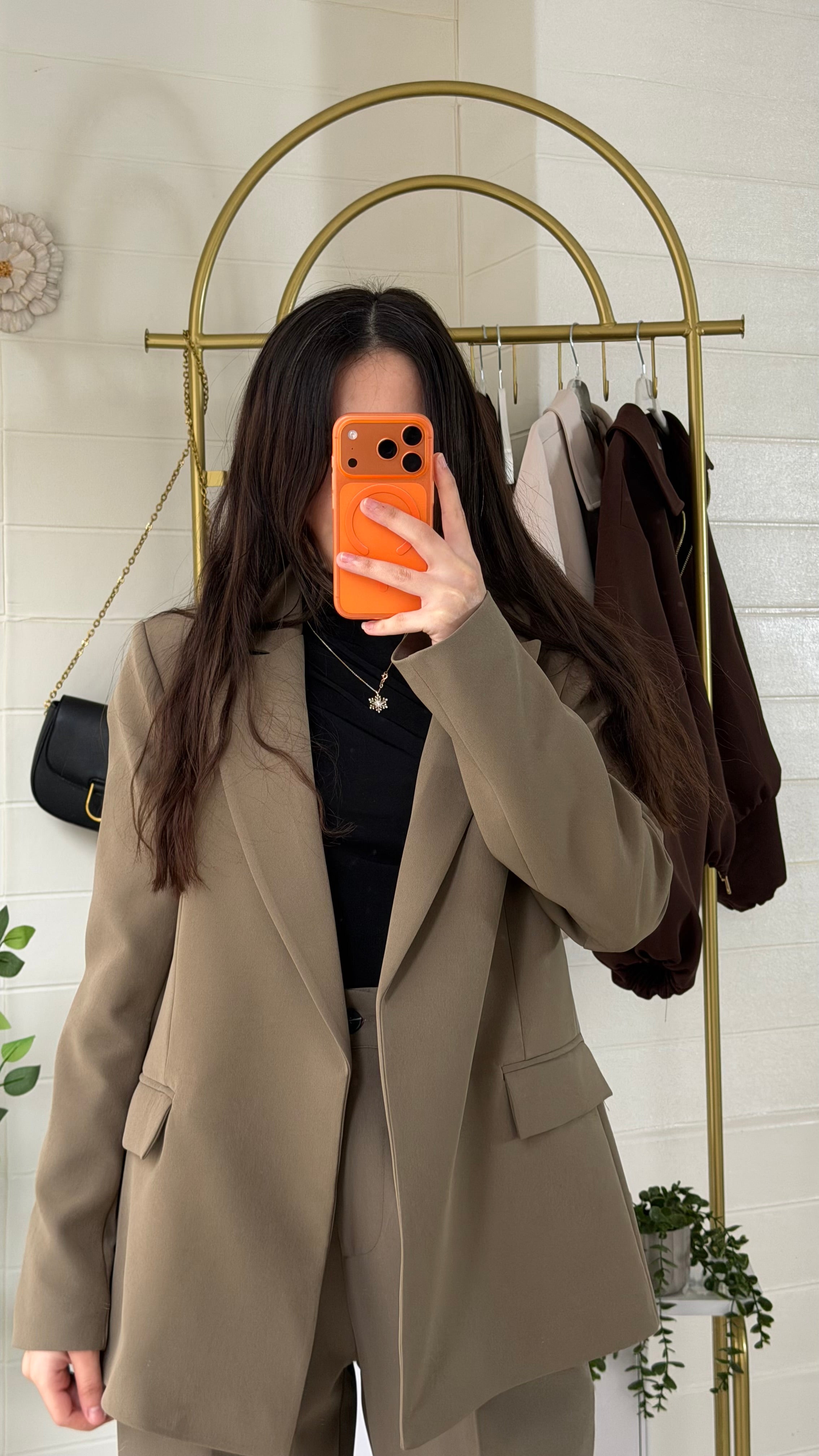 Çizgili Astarlı Blazer Ceket & Pileli Palazzo Pantolon Takım / Yeşil
