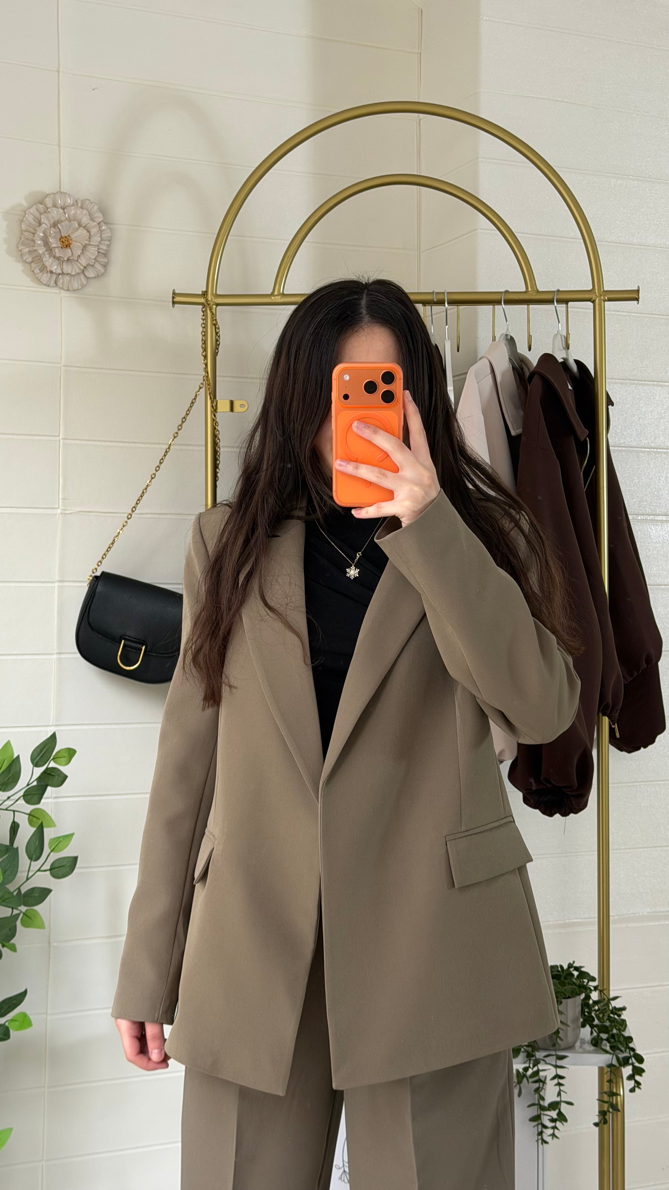 Çizgili Astarlı Blazer Ceket & Pileli Palazzo Pantolon Takım / Yeşil