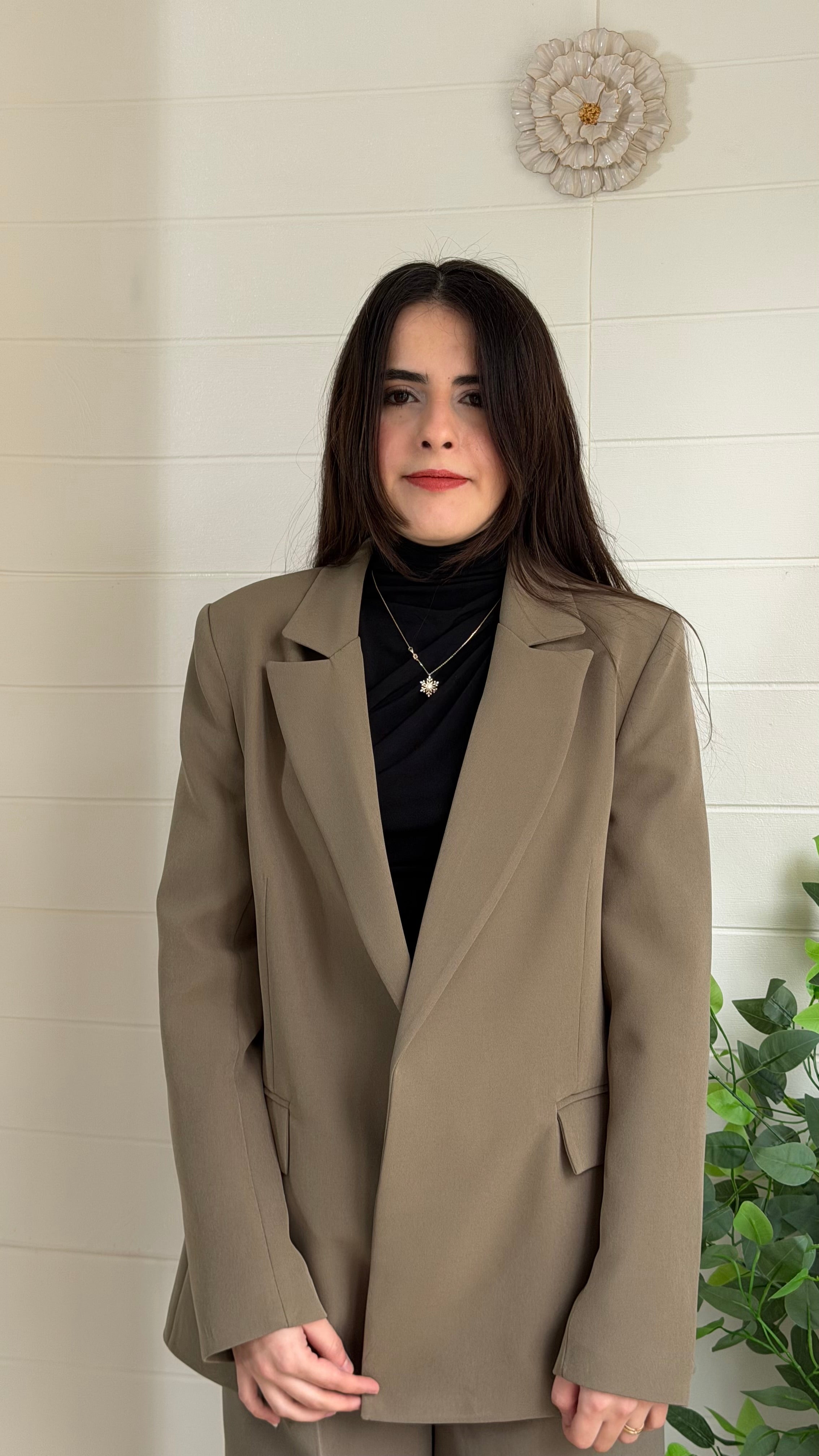 Çizgili Astarlı Blazer Ceket & Pileli Palazzo Pantolon Takım / Yeşil
