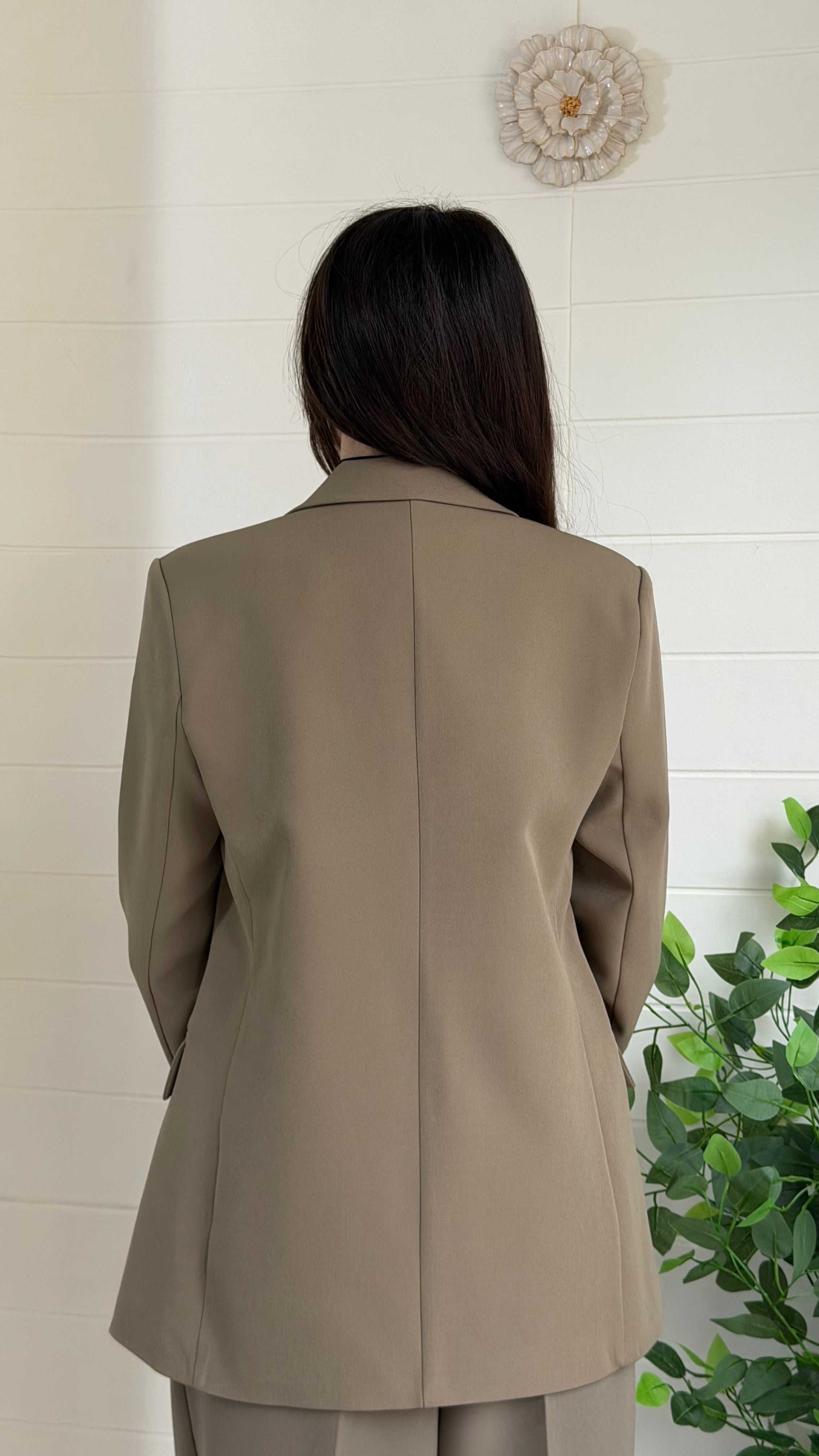 Çizgili Astarlı Blazer Ceket & Pileli Palazzo Pantolon Takım / Yeşil