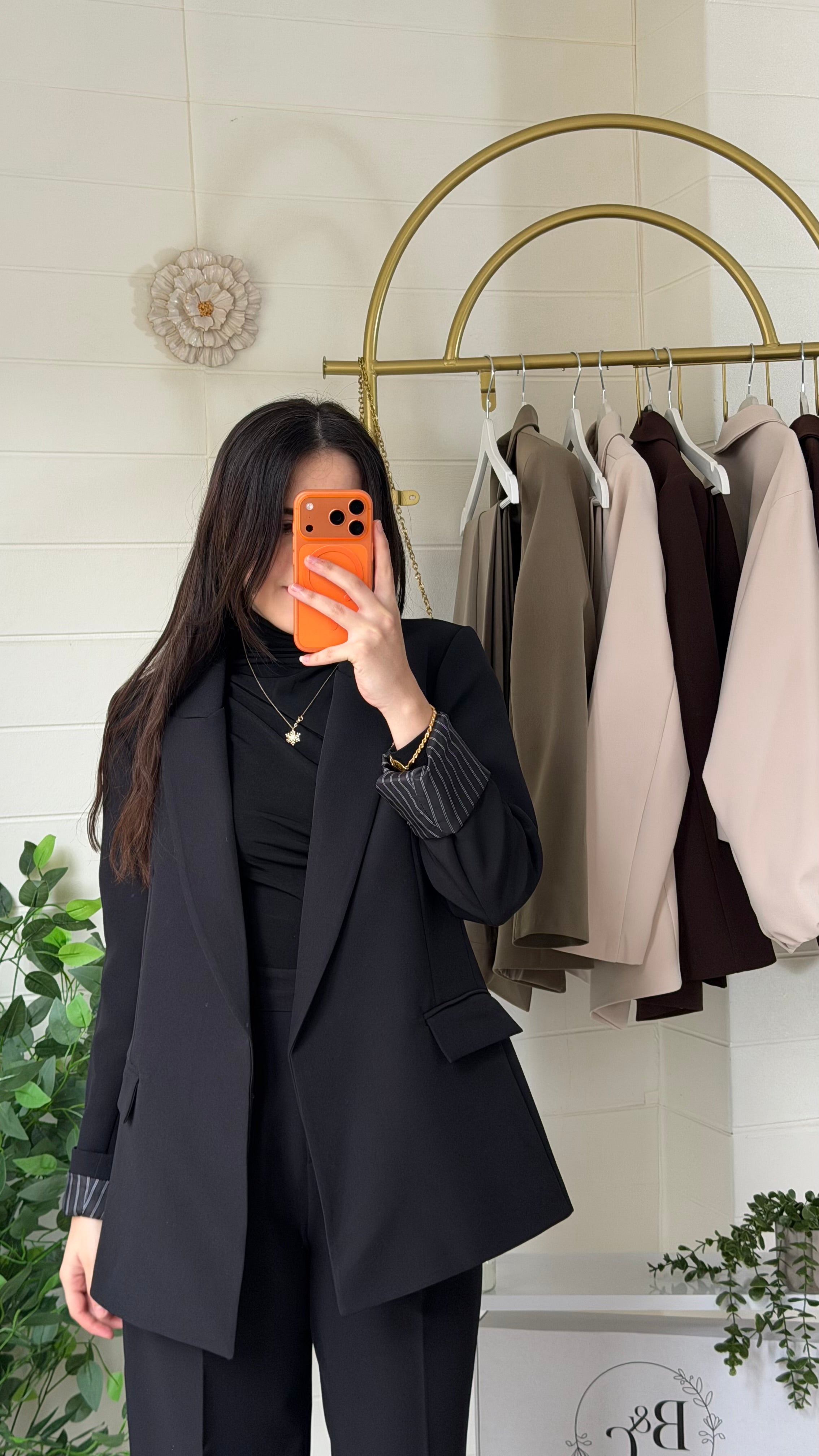 Çizgili Astarlı Blazer Ceket & Pileli Palazzo Pantolon Takım / Siyah
