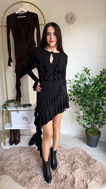 Fırfırlı Asimetrik Elbise