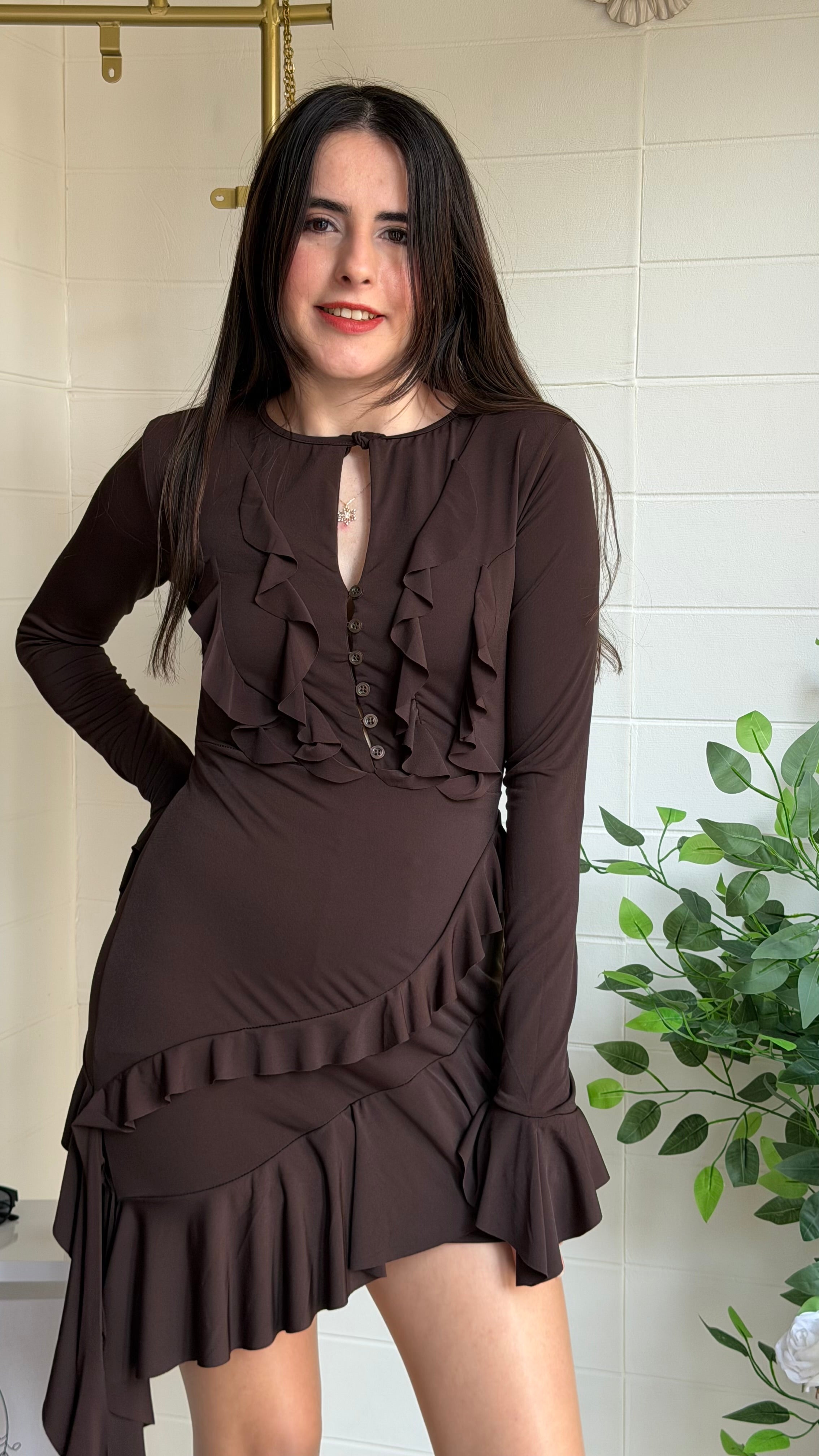 Fırfırlı Asimetrik Elbise