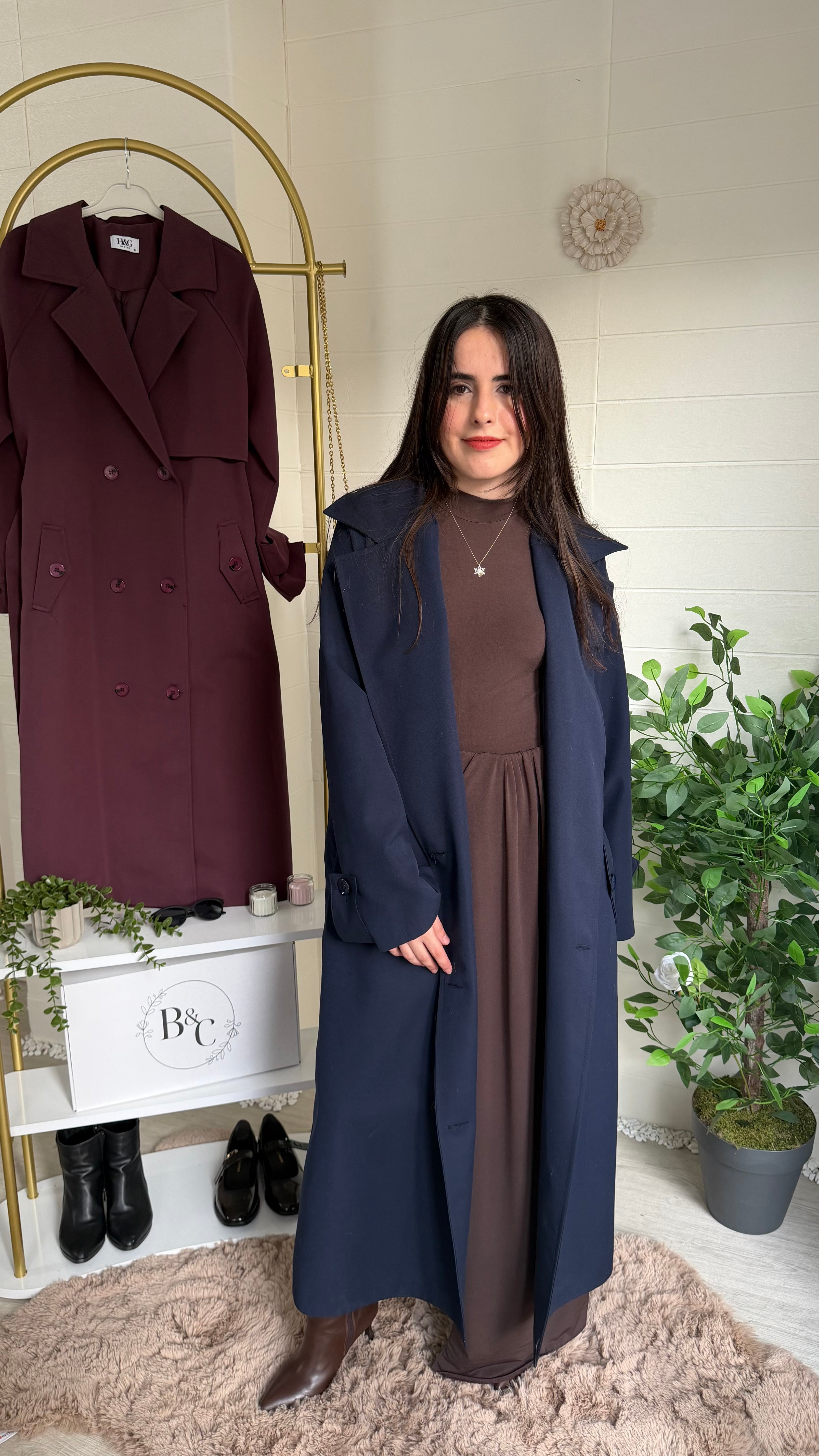 Uzun Düğmeli Sırtı Pelerin Trençkot