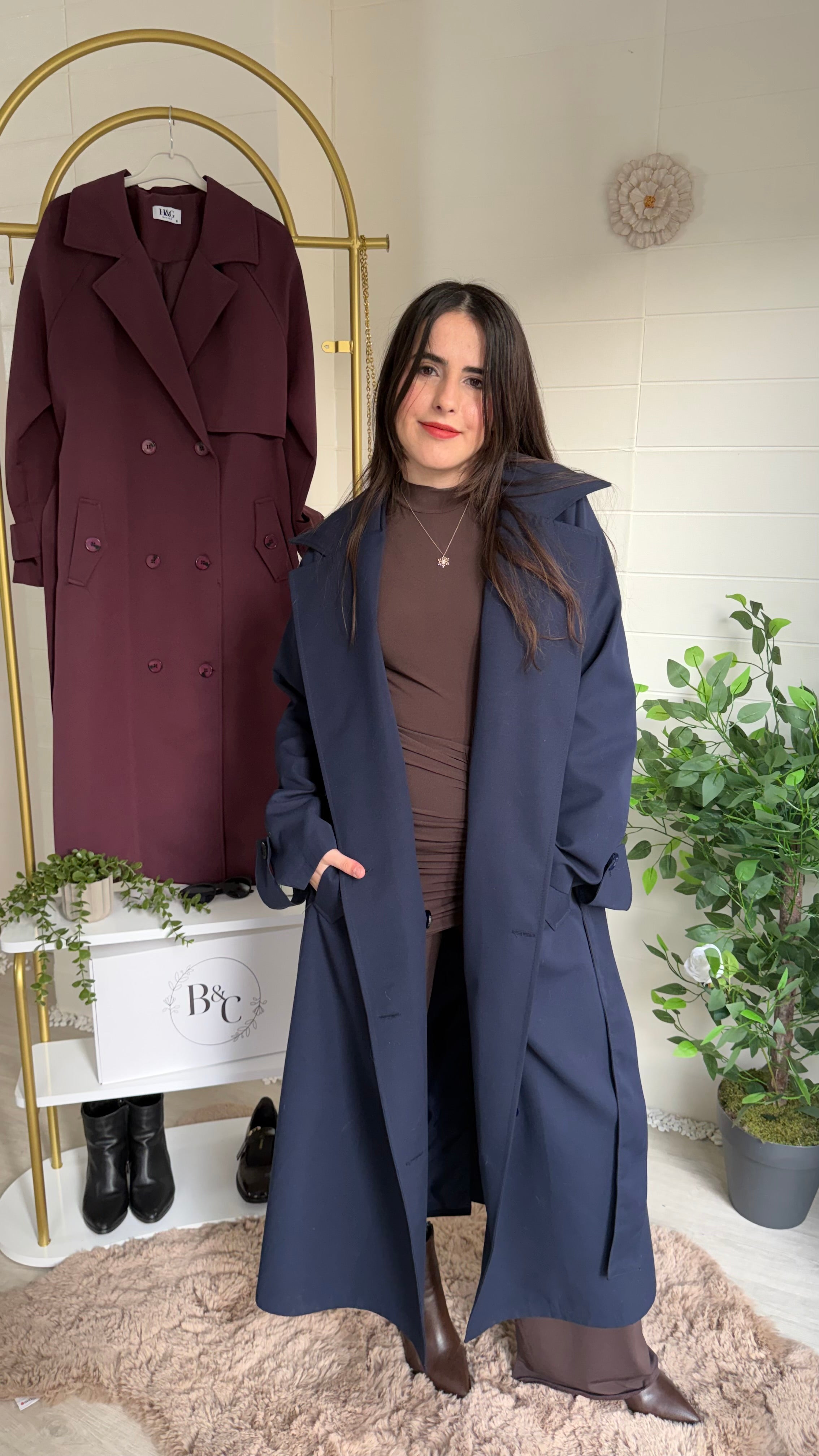 Uzun Düğmeli Sırtı Pelerin Trençkot