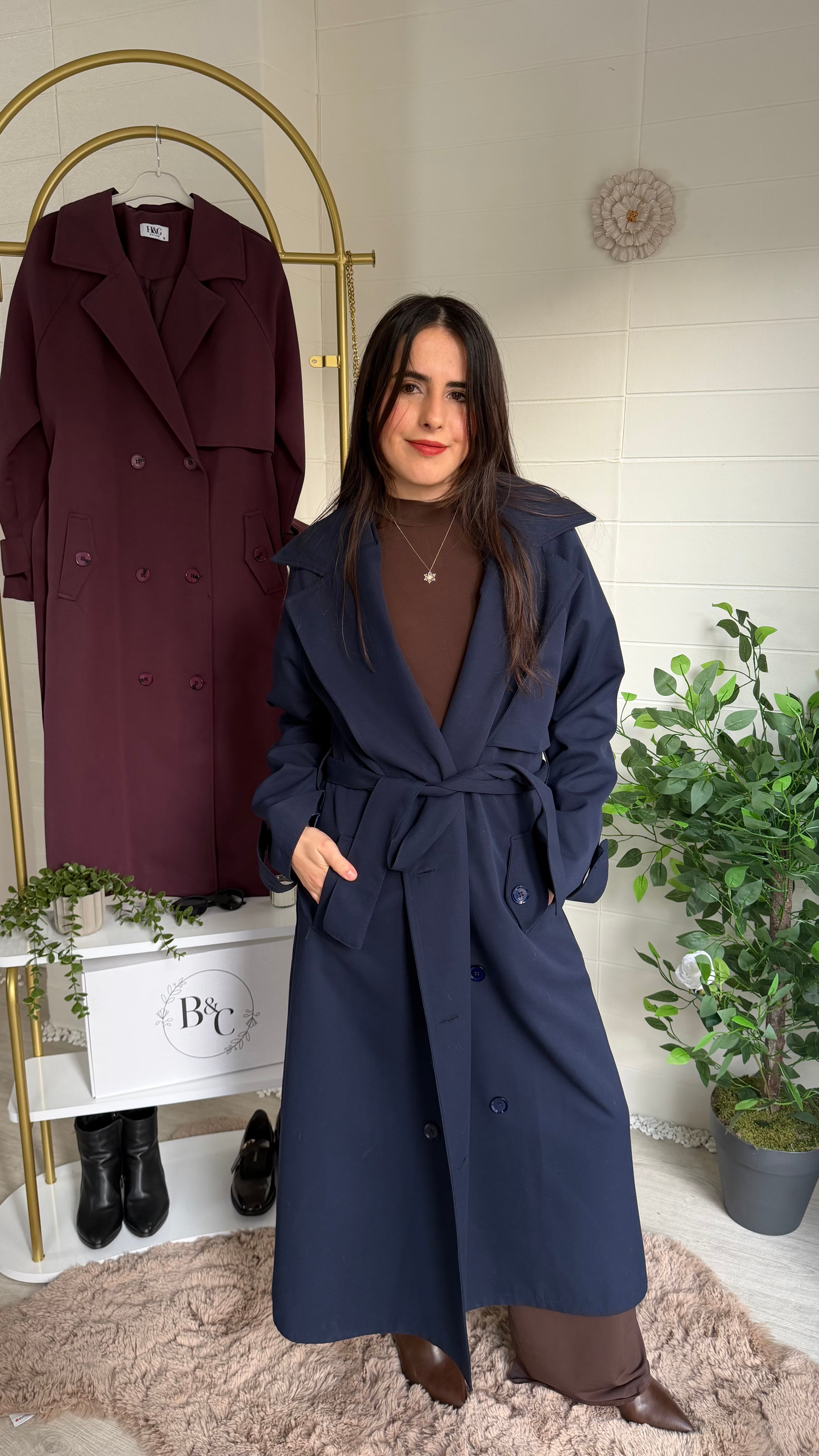 Uzun Düğmeli Sırtı Pelerin Trençkot