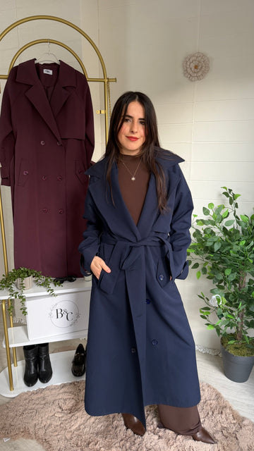 Uzun Düğmeli Sırtı Pelerin Trençkot