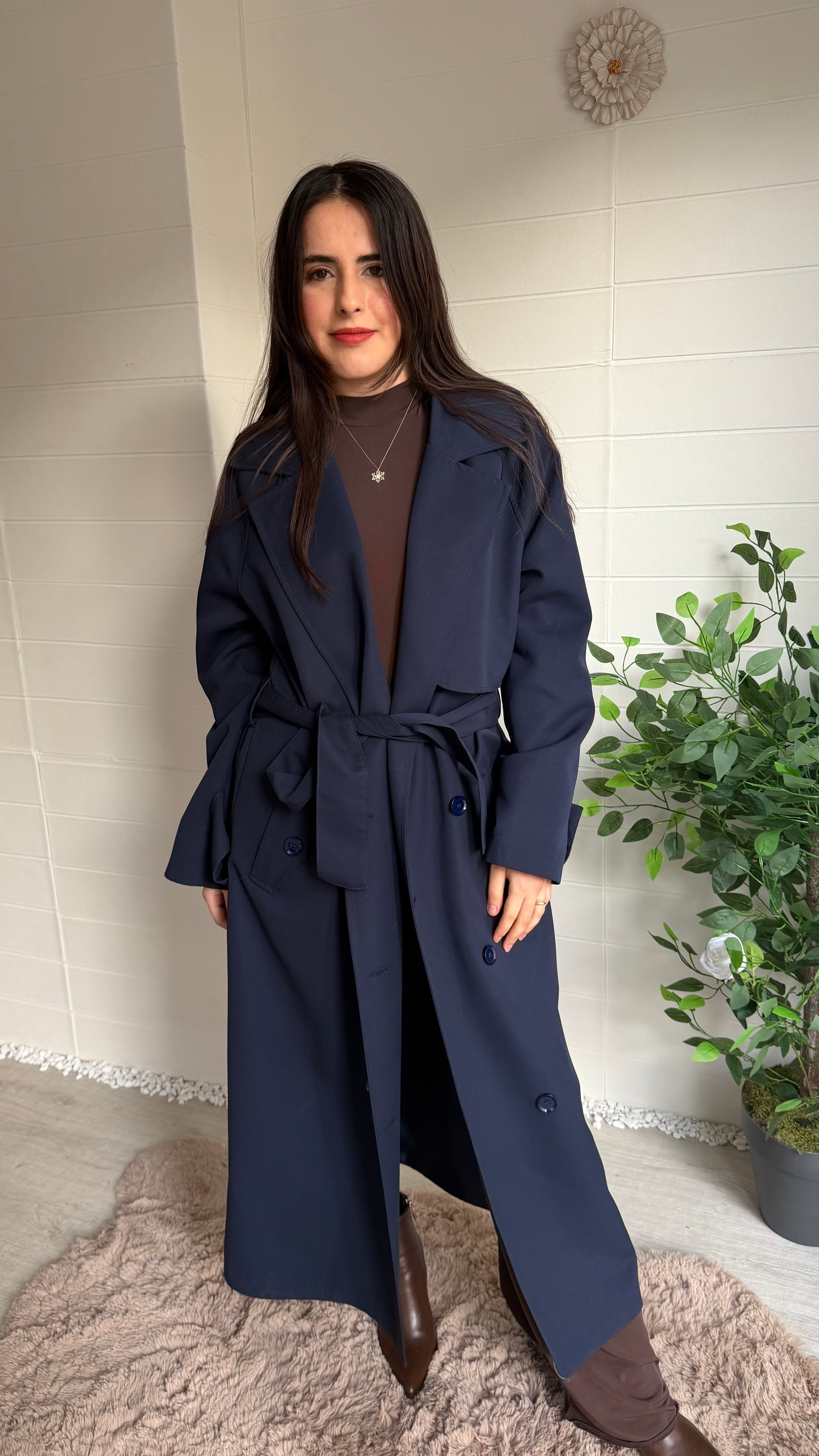 Uzun Düğmeli Sırtı Pelerin Trençkot