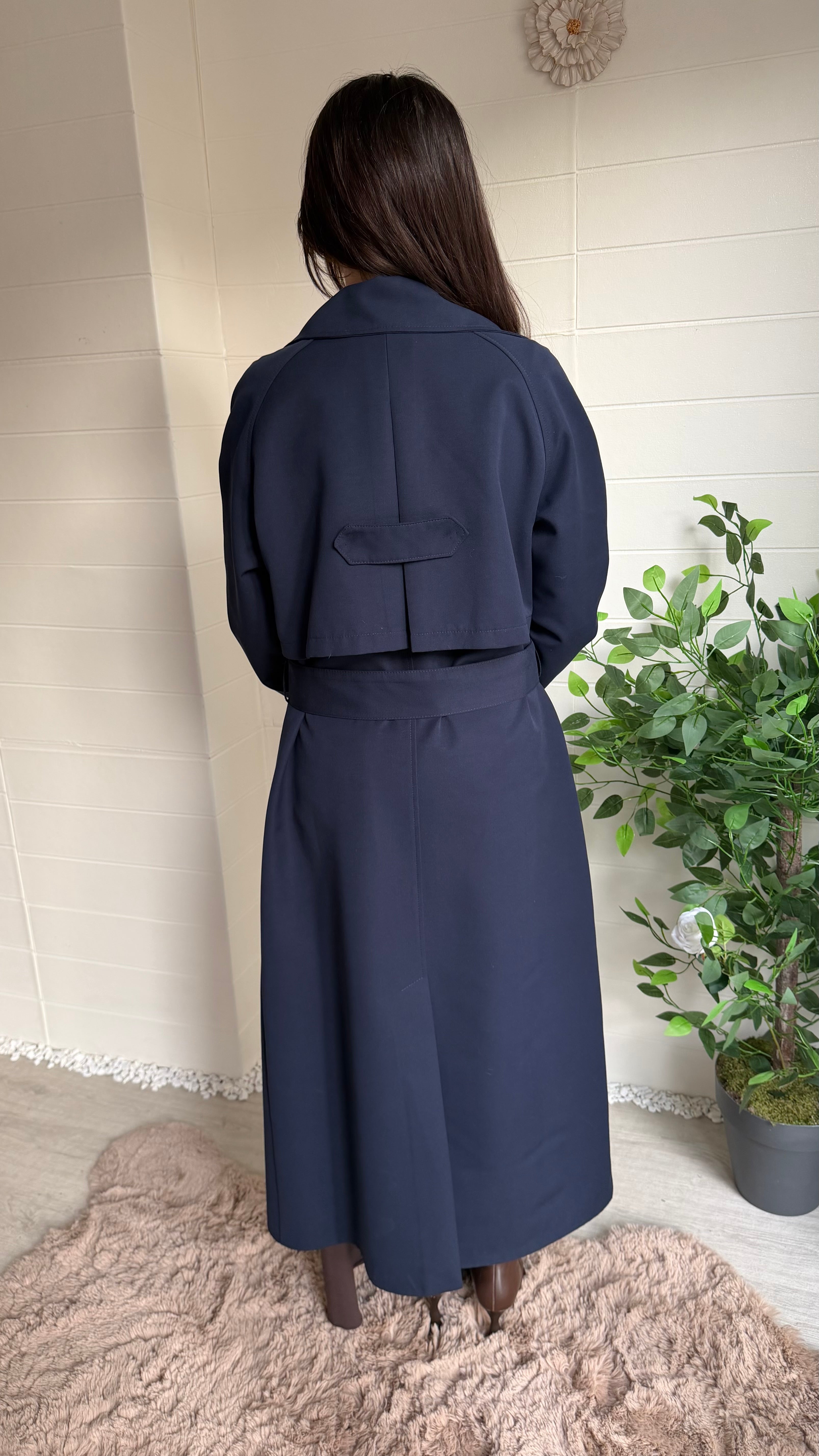 Uzun Düğmeli Sırtı Pelerin Trençkot