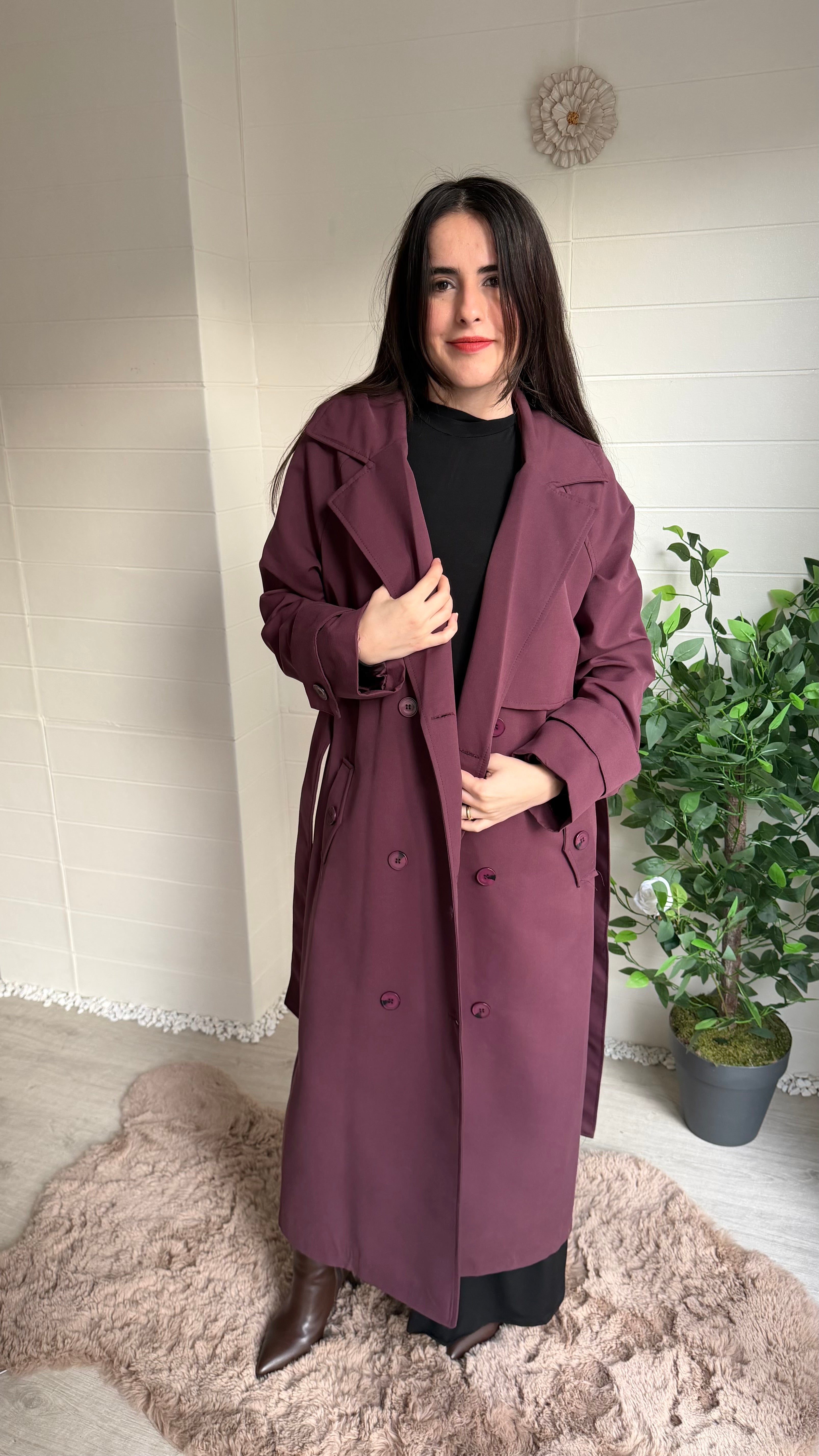 Uzun Düğmeli Sırtı Pelerin Trençkot