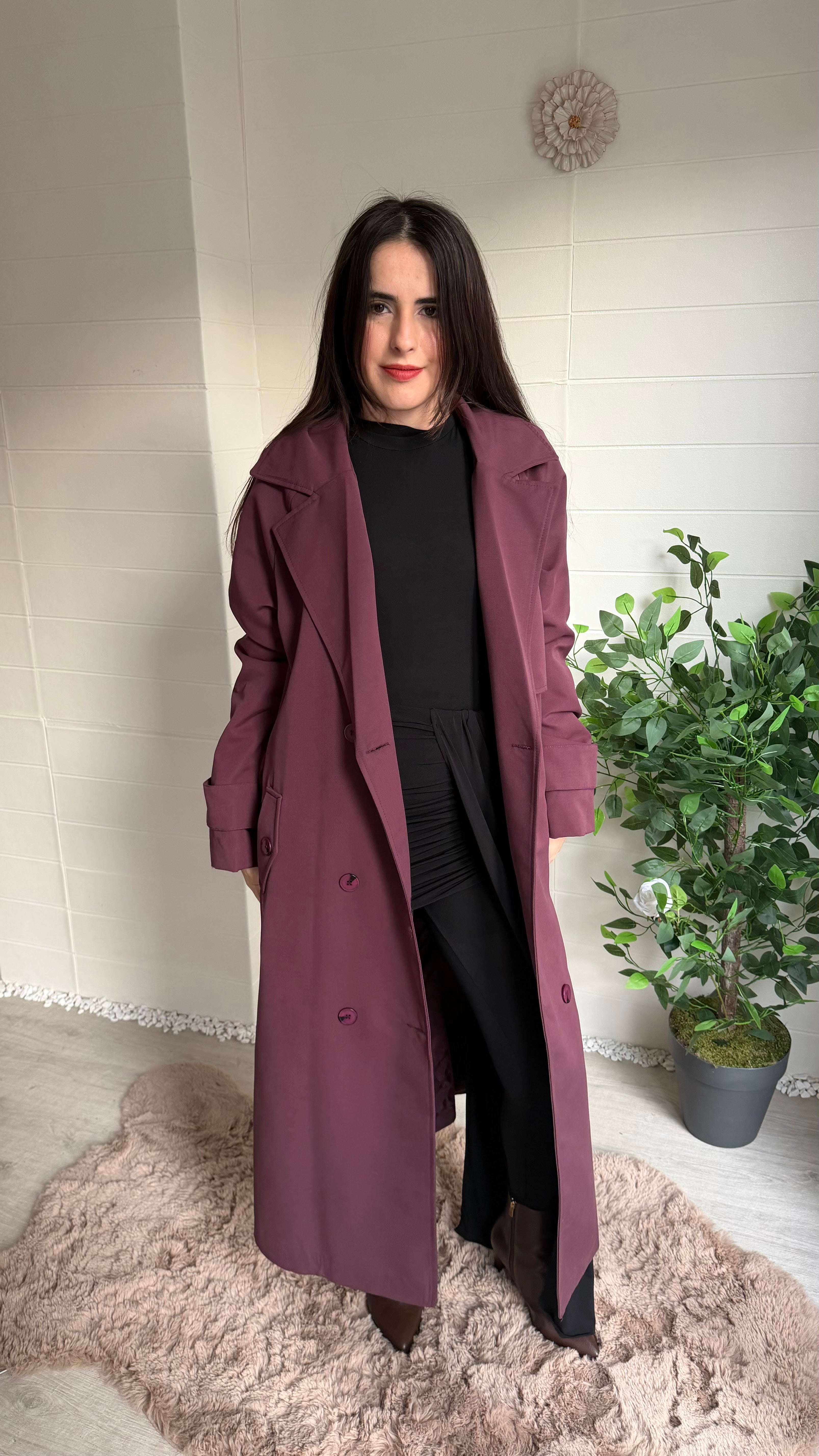 Uzun Düğmeli Sırtı Pelerin Trençkot