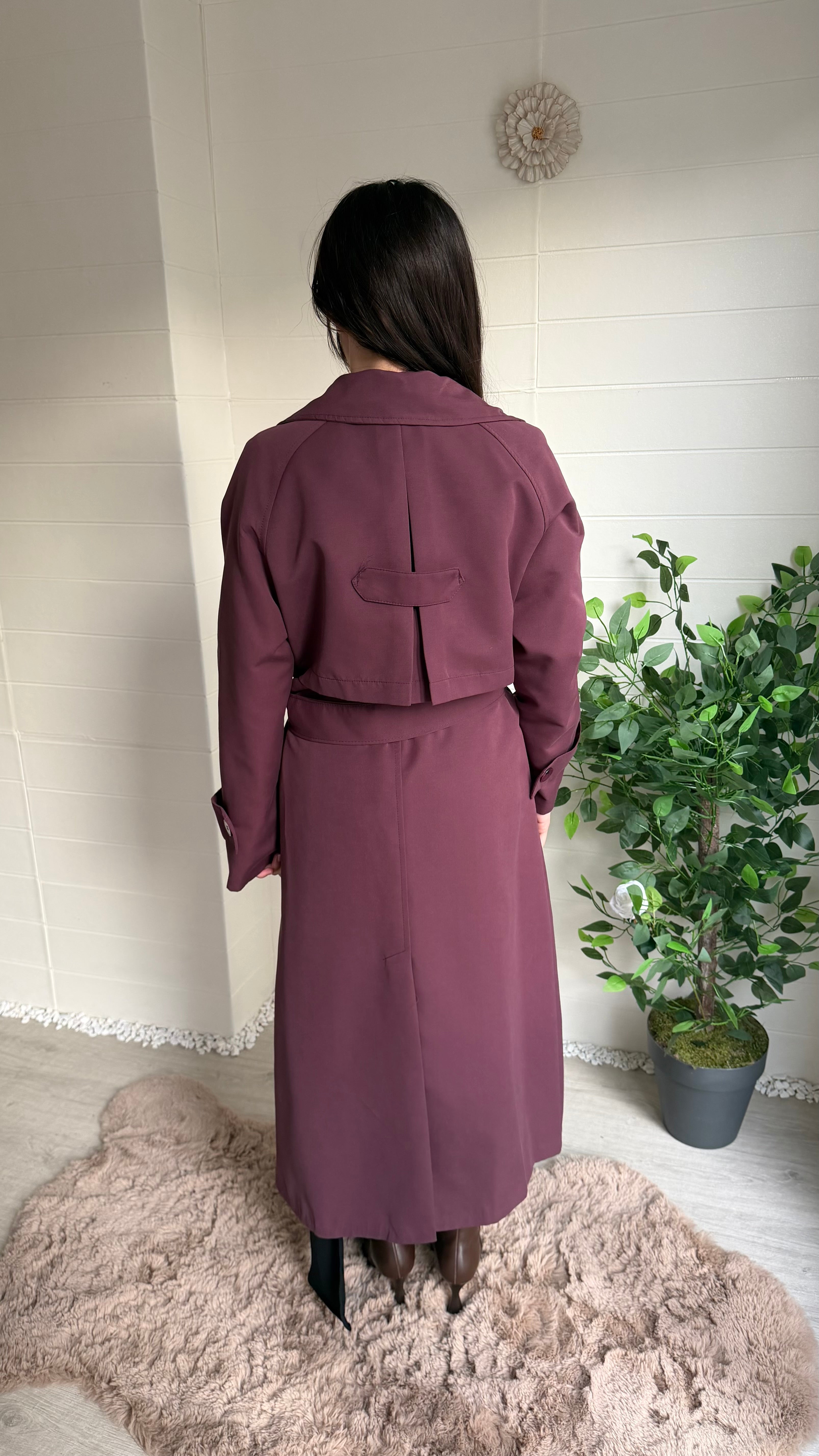 Uzun Düğmeli Sırtı Pelerin Trençkot