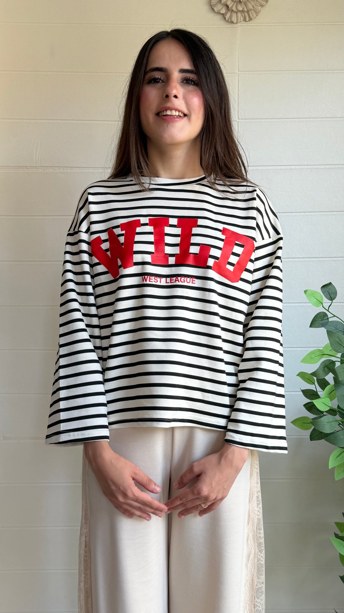 Çizgili WILD Baskılı Oysho Bluz