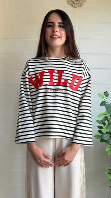 Çizgili WILD Baskılı Oysho Bluz