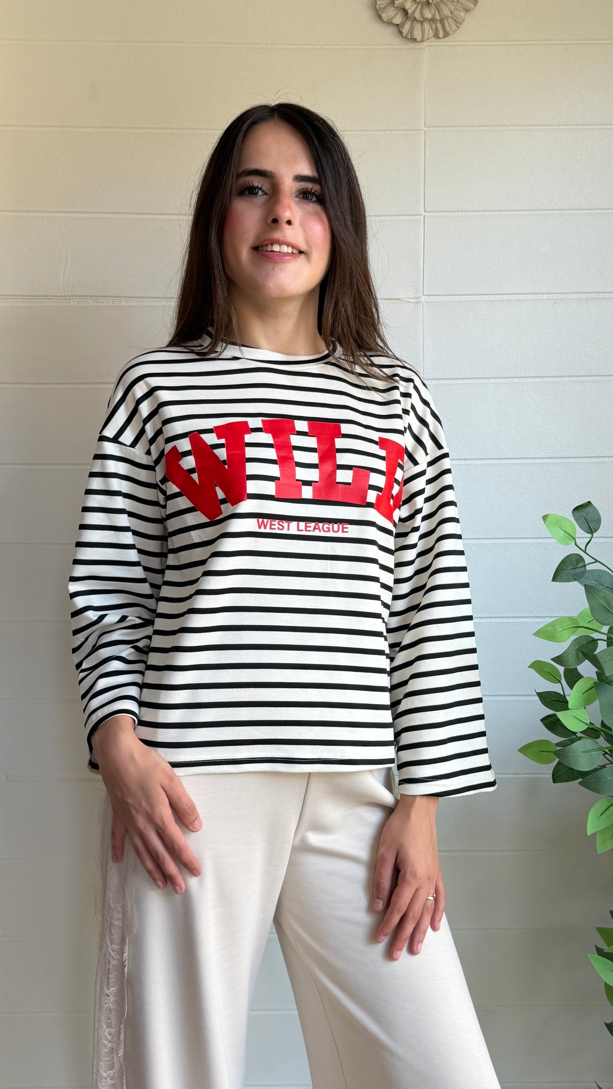 Çizgili WILD Baskılı Oysho Bluz