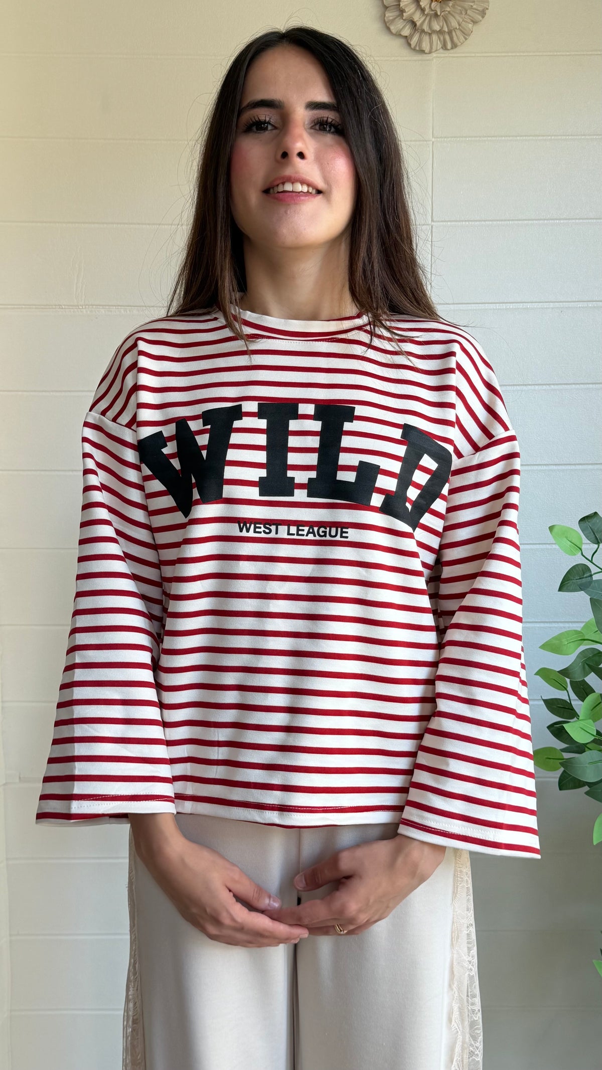 Çizgili WILD Baskılı Oysho Bluz